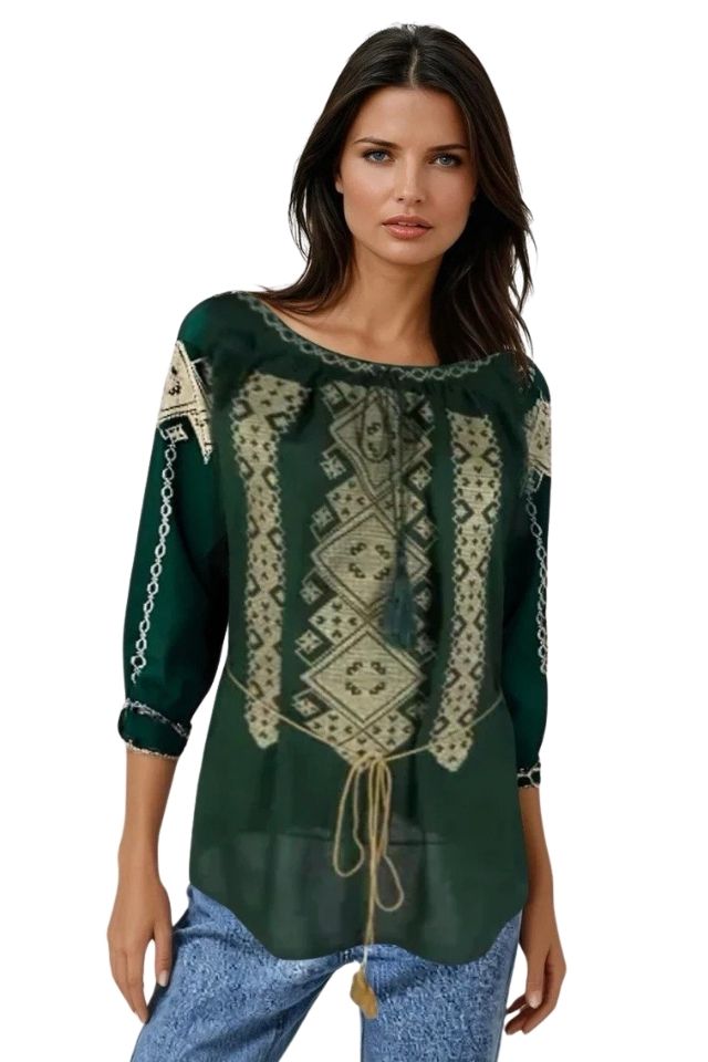Bluza tip ie dama B23, verde/auriu