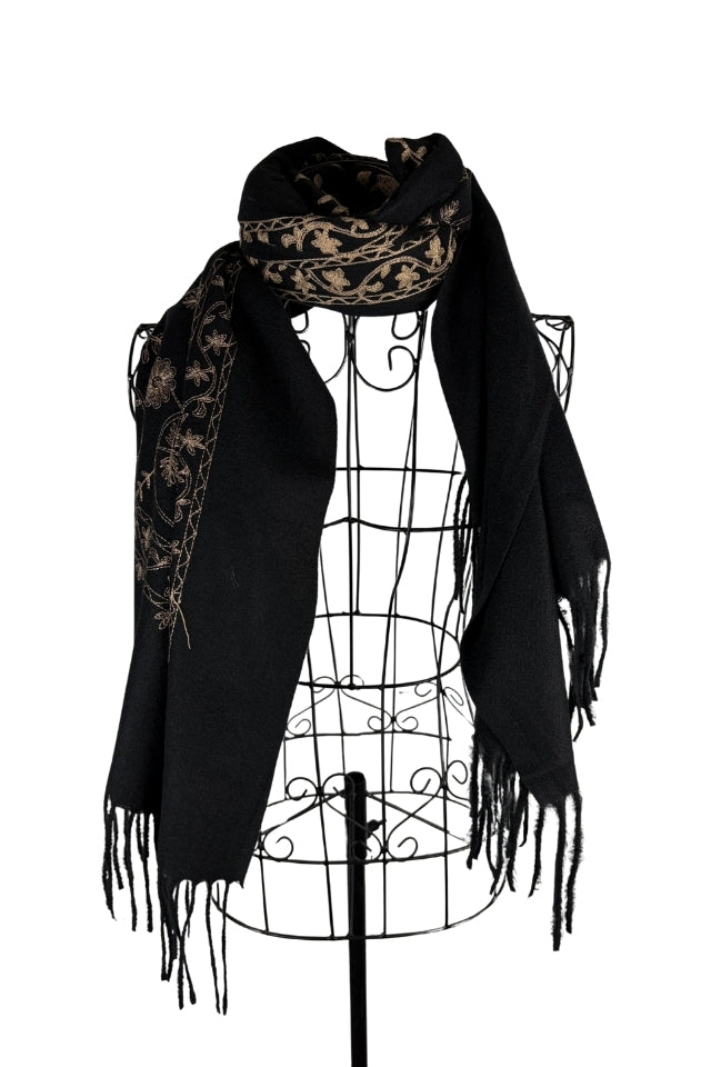 Fular dama de lux brodat uni negru