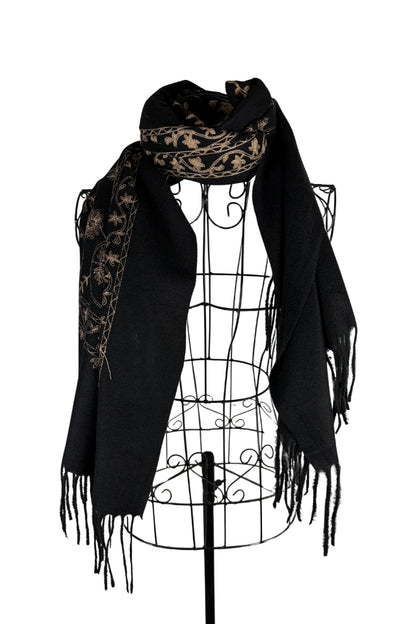 Fular dama de lux brodat uni negru