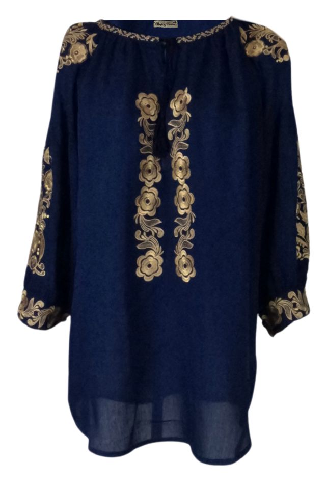 Bluza tip ie traditionala dama DEC, bleumarin/auriu