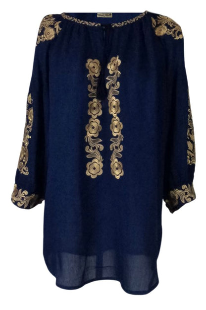 Bluza tip ie traditionala dama DEC, bleumarin/auriu