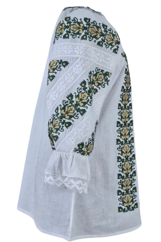 Bluza tip ie dama RD24, alb creta/verde moss