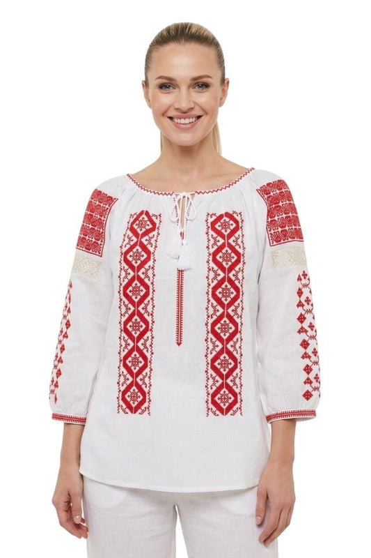 Bluza dama A26 alb/rosu