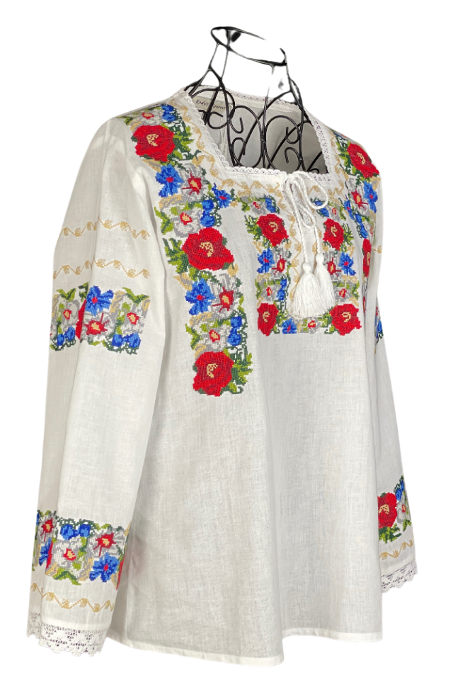 Bluza tip ie dama B23, alb cocos/gri