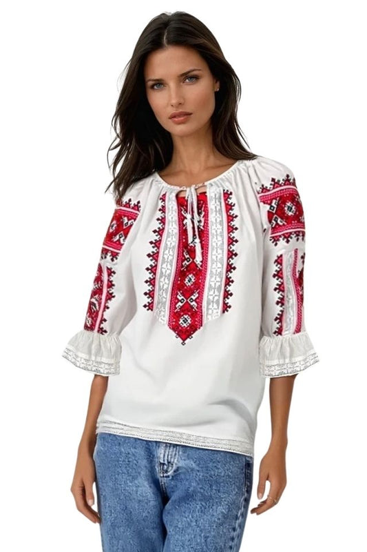 Bluza dama tip ie R256 alb fildes/verde