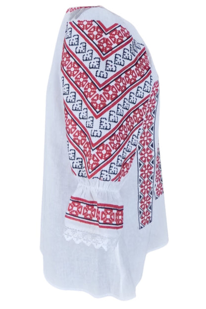 Bluza tip ie dama R24, alb alpin/rosu bordo