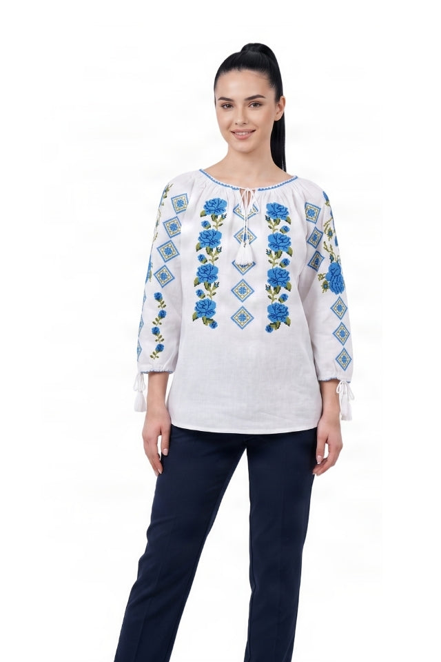 Bluza dama SE26F alb/albastru