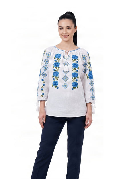 Bluza dama SE26F alb/albastru