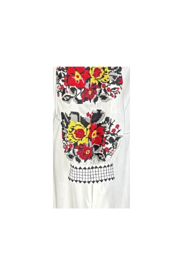 Rochie traditionala dama R25 alb/gri