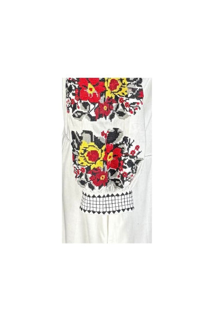 Rochie traditionala dama R25 alb/gri