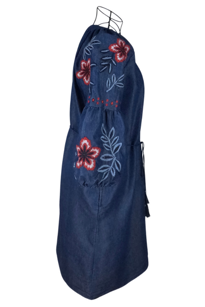 Rochie traditionala dama R, albastru/rosu