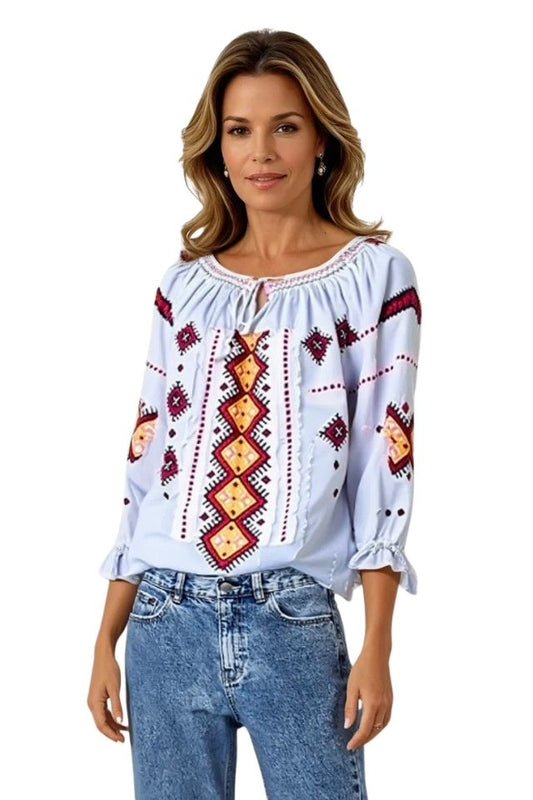 Bluza tip ie dama RD24, alb/portocaliu