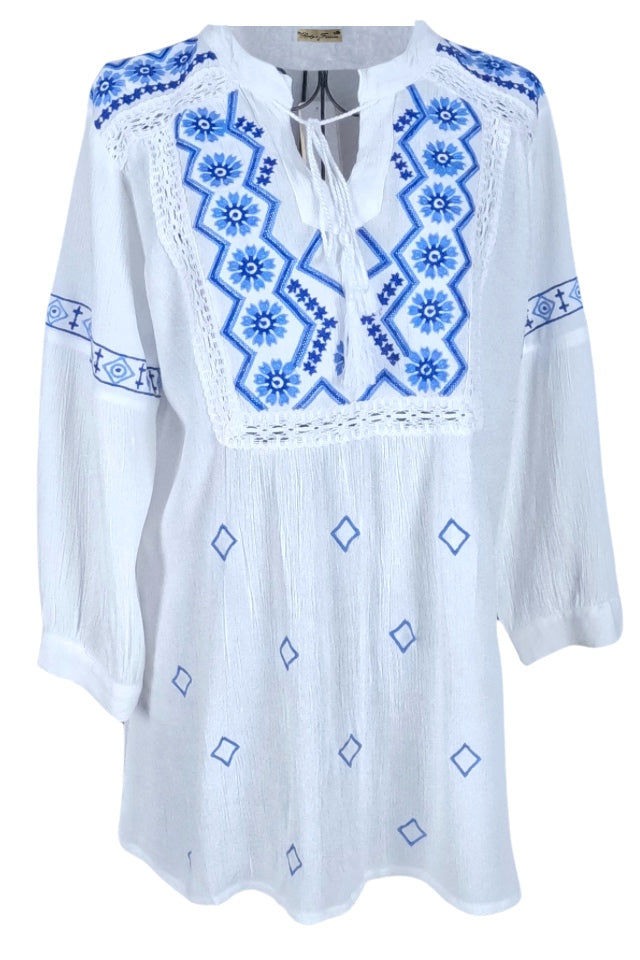 Bluza tip ie dama RDB2, alb zapada/albastru nautic