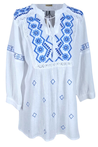 Bluza tip ie dama RDB2, alb zapada/albastru nautic