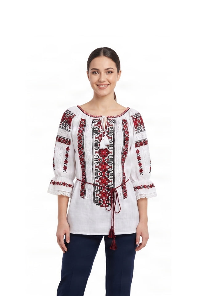 Bluza dama O26F alb/rosu bordo