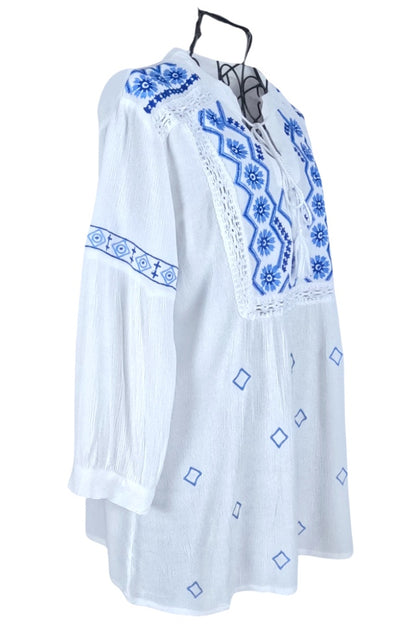 Bluza tip ie dama RDB2, alb zapada/albastru nautic