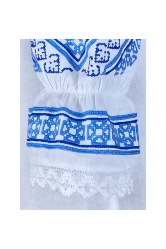 Bluza tip ie dama R24, alb cocos/albastru cosmic
