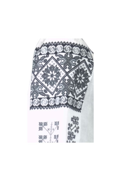Bluza tip ie traditionala dama DEC, alb pur/gri