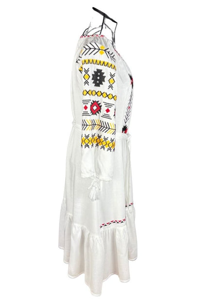 Rochie traditionala dama R25 alb/galben