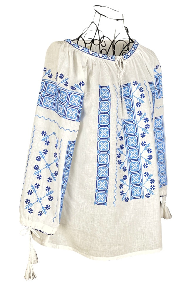 Bluza tip ie dama B23, alb/albastru cosmic