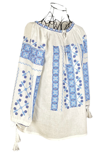 Bluza tip ie dama B23, alb/albastru cosmic