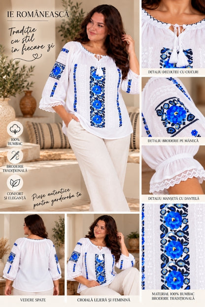 Bluza dama OG26 alb/albastru