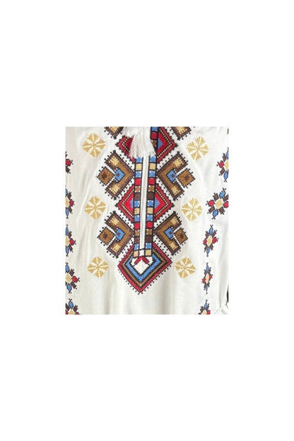 Rochie traditionala dama R25 alb/maro