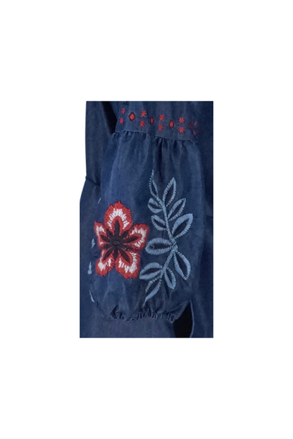 Rochie traditionala dama R, albastru/rosu