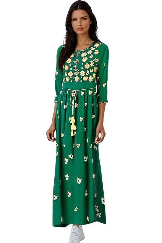 Rochie dama casual, verde/crem
