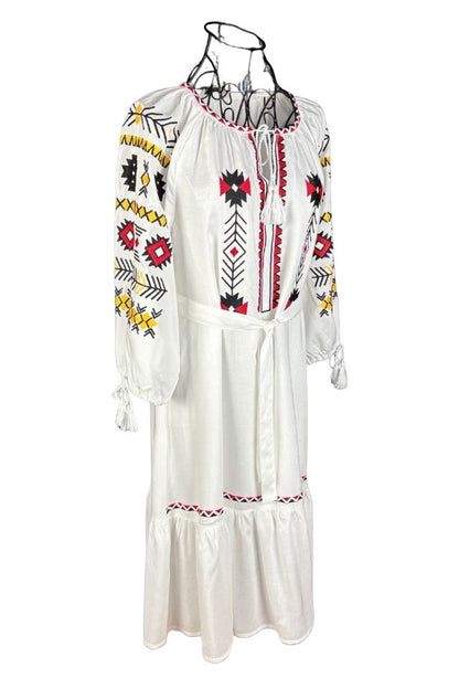 Rochie traditionala dama R25 alb/galben