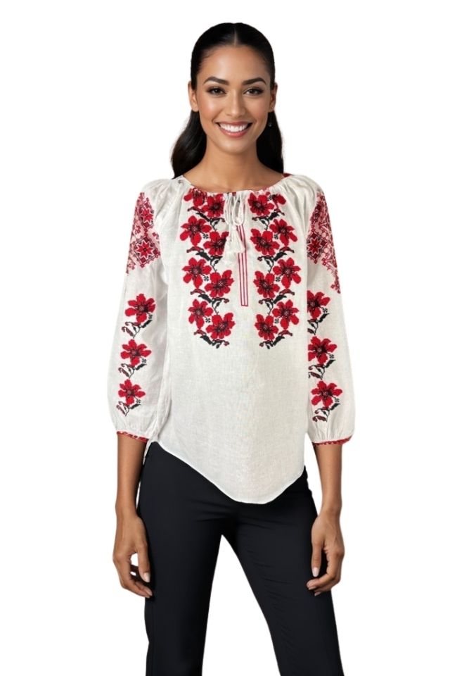 Bluza dama tip ie I26 alb/rosu