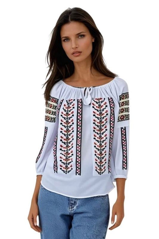 Bluza tip ie dama B23 alb/rosu