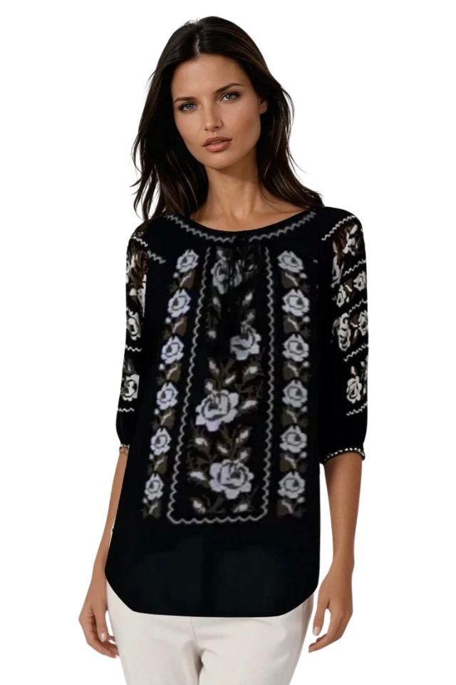 Bluza tip ie dama B2, negru antichizat/maro