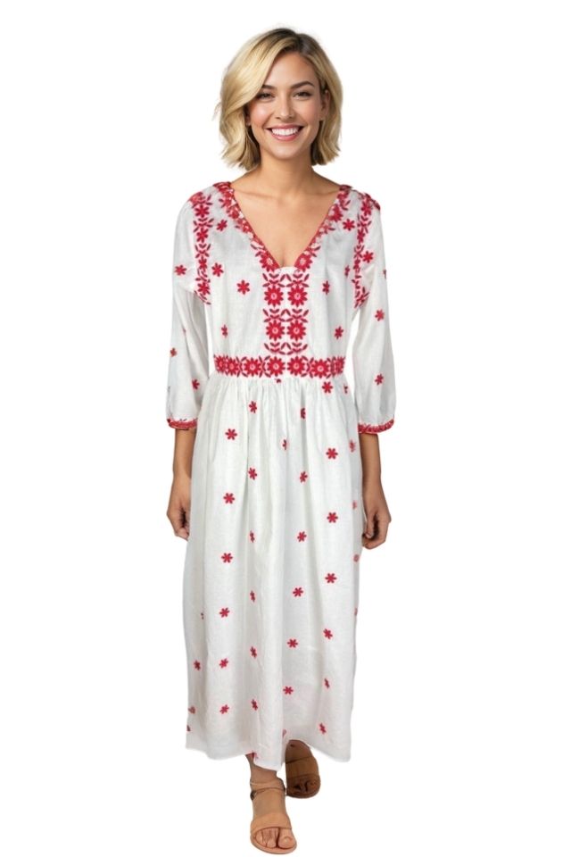 Rochie dama S25 alb/rosu