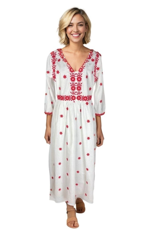 Rochie dama S25 alb/rosu