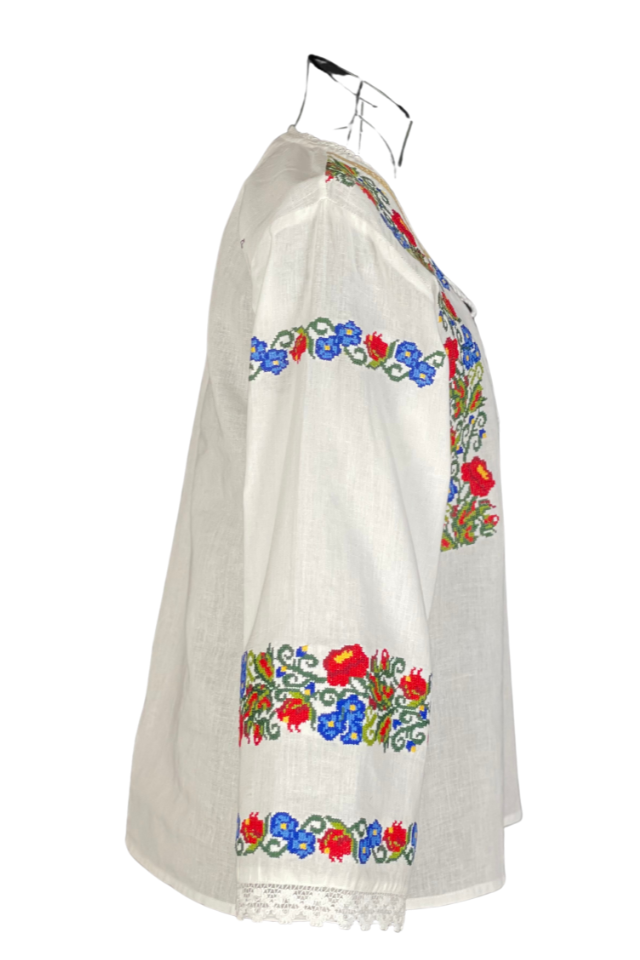 Bluza tip ie dama B23, alb creta/verde