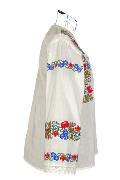 Bluza tip ie dama B23, alb creta/verde