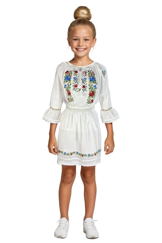 Rochie fete tip costum CPC alb/verde
