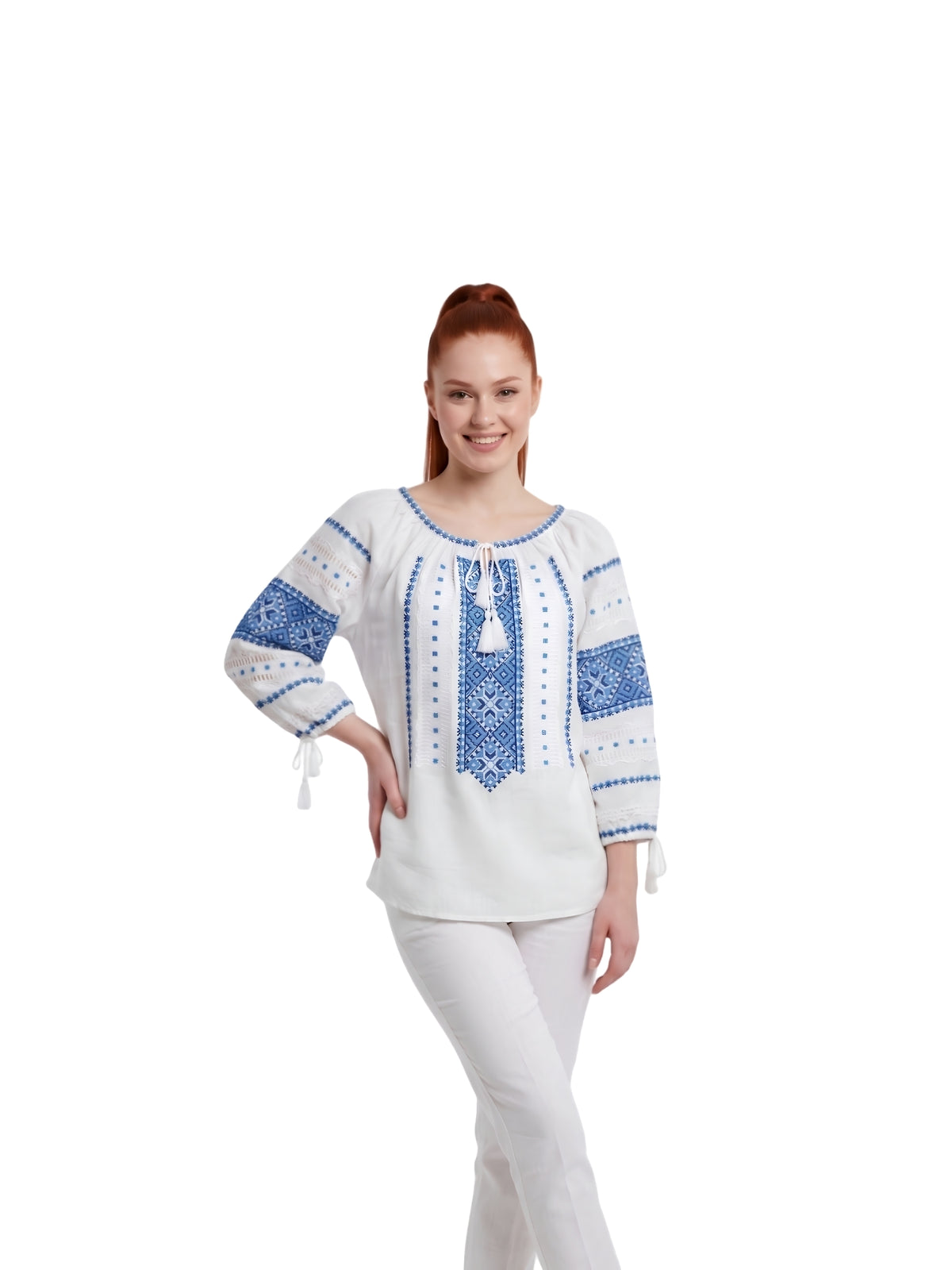 Bluza dama IL26 alb/albastru