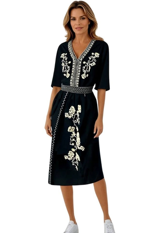 Rochie traditionala dama R, negru/bej