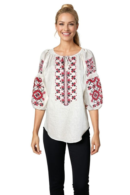 Bluza dama O25 alb/rosu