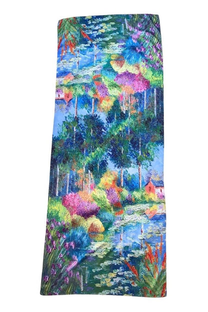 Esarfa tip sal doua fete pictata LP, Dacali, matase, mov/bleu, 180x70cm