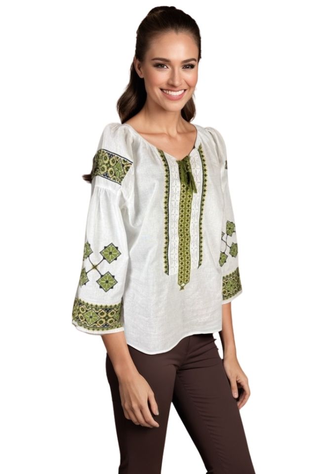Bluza dama tip ie I26 alb/olive