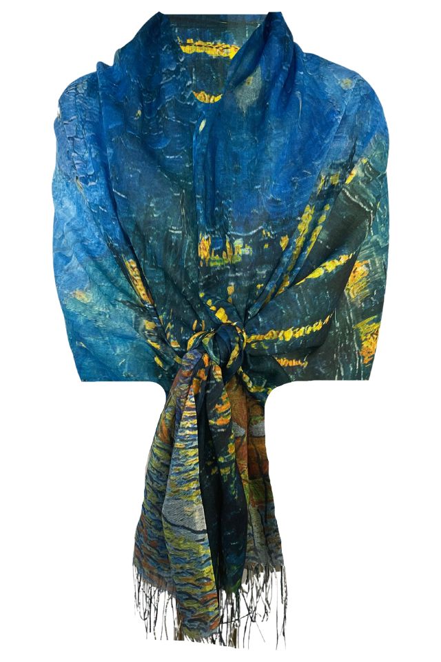 Esarfa imprimata pe ambele fete R, Dacali, bleumarin 185x70 cm