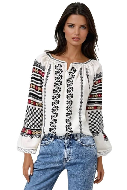 Bluza dama tip ie D24 alb optic/negru