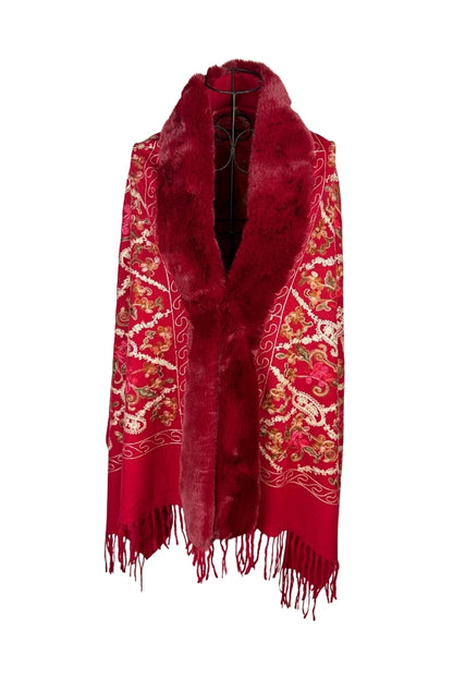 Fular dama tip poncho de lux rosu