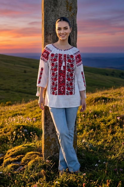 Bluza dama 2IU26 alb/rosu
