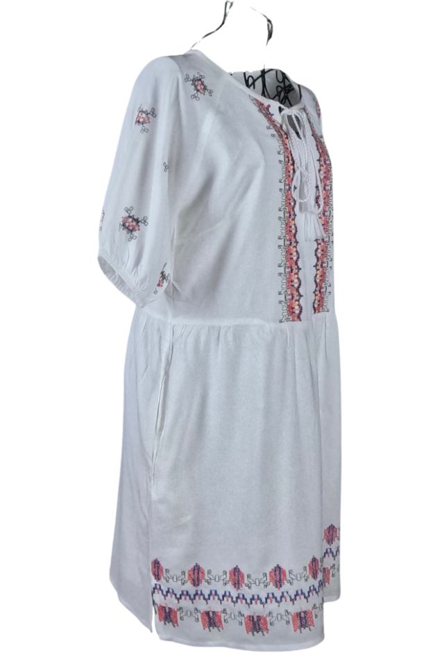 Rochie traditionala R24, alb crystal/roz