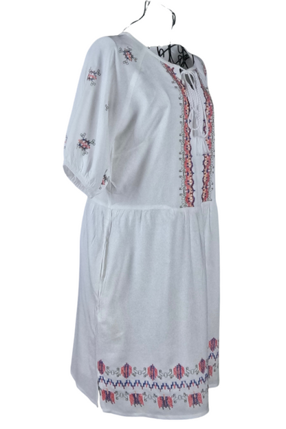 Rochie traditionala R24, alb crystal/roz