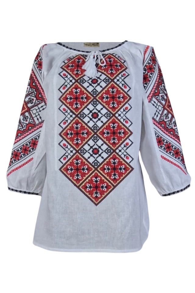 Bluza tip ie dama R24D, alb pur/rosu